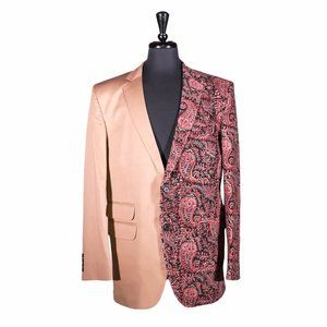 Mens Blazer Beige Red Paisley Dress Formal Suit Jacket Wedding Sport Coat 42R